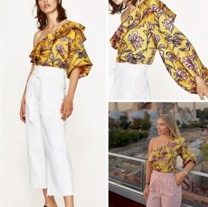 Zara One Shoulder Ruffle Bodysuit Size L